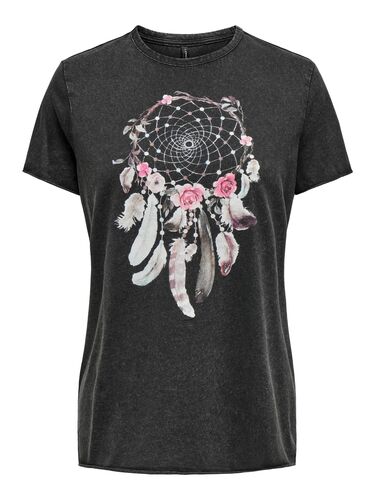 Bedrucktes T-Shirt Kurzarm Printed Rundhals Top mit Schrift ONLLUCY 