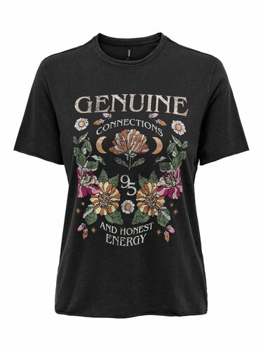 Bedrucktes T-Shirt Kurzarm Printed Rundhals Top mit Schrift ONLLUCY 