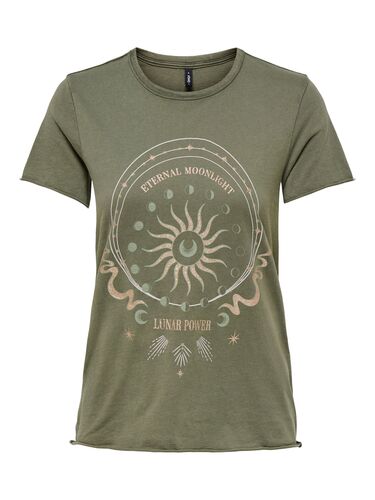 Bedrucktes T-Shirt Kurzarm Printed Rundhals Top mit Schrift ONLLUCY 