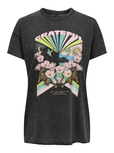 Bedrucktes T-Shirt Kurzarm Printed Rundhals Top mit Schrift ONLLUCY 