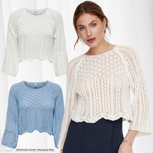 Eleganter Strickpullover Cropped 3/4 Arm Shirt Pointelle Sweater ONLNOLA
