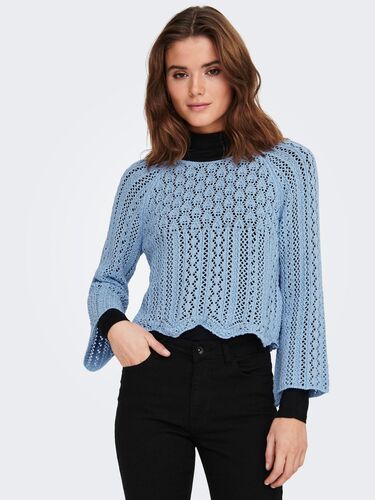 Eleganter Strickpullover Cropped 3/4 Arm Shirt Pointelle Sweater ONLNOLA 