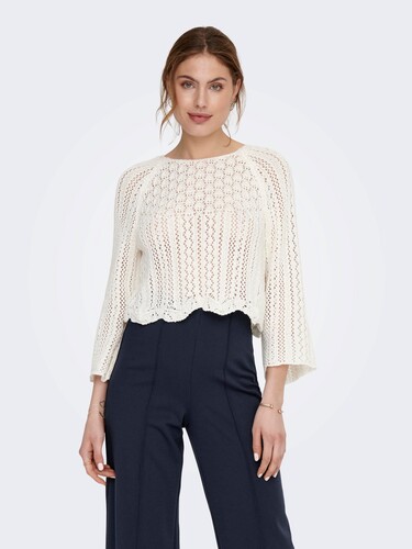 Eleganter Strickpullover Cropped 3/4 Arm Shirt Pointelle Sweater ONLNOLA 