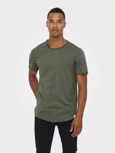 Rundhals T-Shirt Langes Kurzarm Shirt Basic aus Baumwolle ONSBENNE 