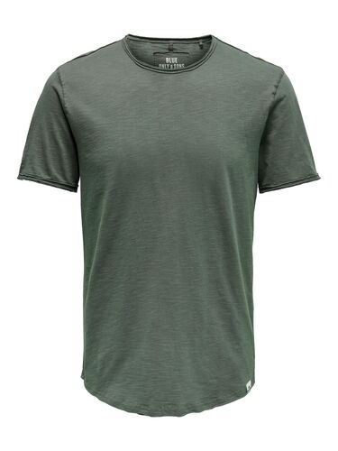 Rundhals T-Shirt Langes Kurzarm Shirt Basic aus Baumwolle ONSBENNE 