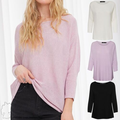 Rippstrick Pullover U-Ausschnitt 3/4 Langarm Sweater VMNORA