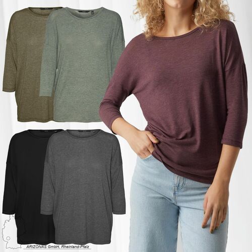 Einfarbiges 3/4 Shirt Basic Rundhals Langarm Oberteil VMCARLA