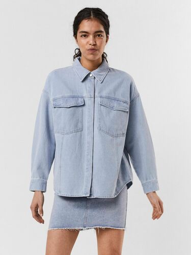 Oversized Denim Bluse locker geschnittenes Oberteil Jeans Hemd VMPALOMA 