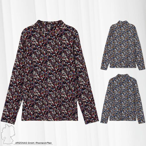 D�nnes Langarm Shirt High Neck Jersey Oberteil Blumen Print NKFOLIBER