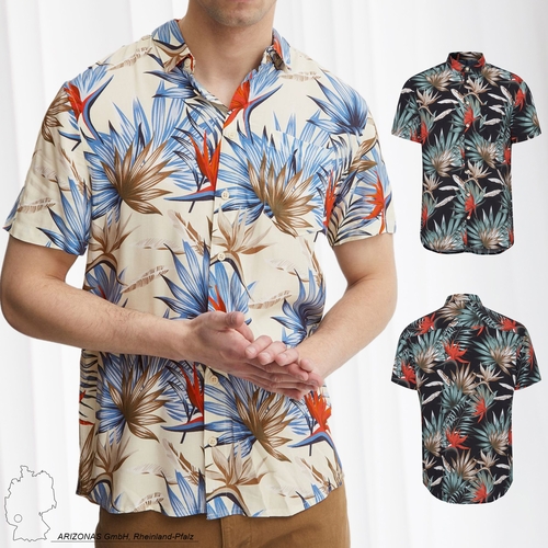Florales Kurzarm Hemd Regular Fit Shirt Freizeit Oberteil aus Viskose