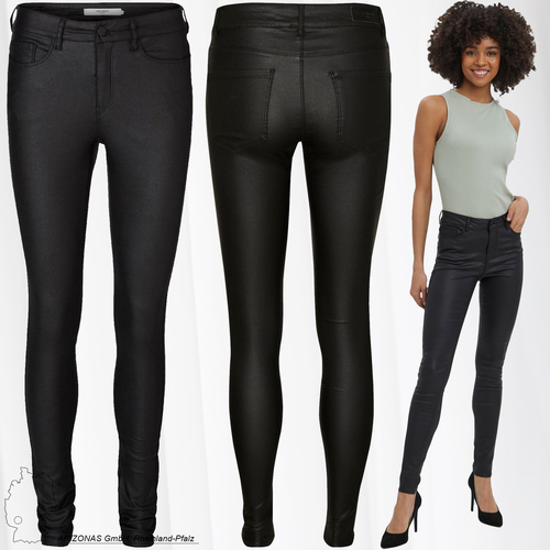 VERO MODA Damen Beschichtete Skinny Fit Jeans PU Kunstleder Hose Coated  High Waist Stretch Pants VMSEVEN | Hosen direkt bestellen