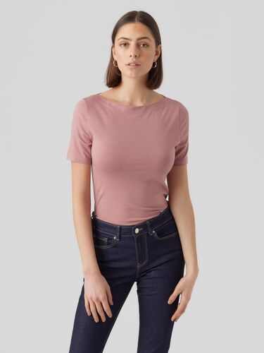 Basic Stretch T-Shirt mit U-Boot-Ausschnitt VMPANDA 