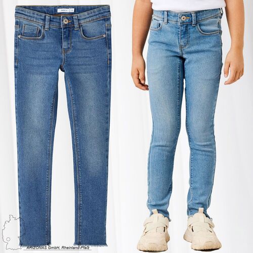 NAME IT Kinder Mädchen Skinny Jeans Denim Hose Bequeme Mid Waist Stretch  Pants mit Fransen NKFPOLLY | Hosen direkt bestellen