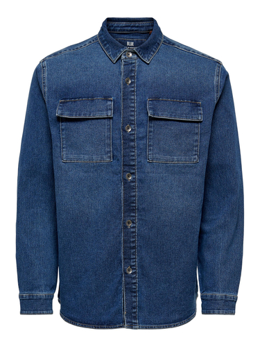 Jeans Hemd Denim Basic Langarm Shirt Twill Baumwolle Shacket ONSCAMON
