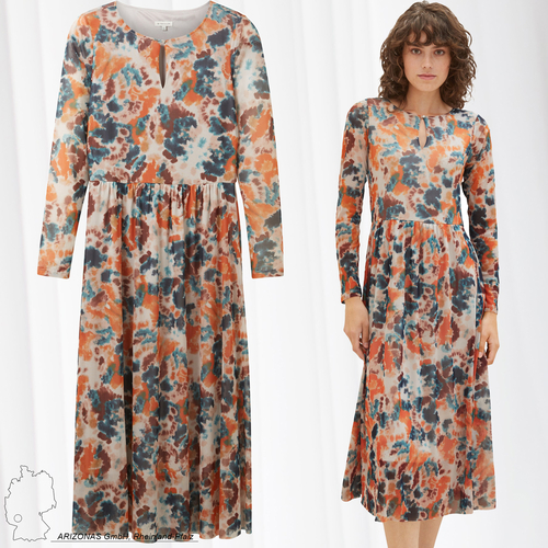 TOM TAILOR Midi Kleid Ausgestellt Gemustert Rundhals mit Knopf Gefüttert  Wadenlang printed mesh dress | Kleider direkt bestellen