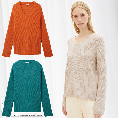 Tom Tailor Strickpullover Ripp Knit V-Neck Pullover