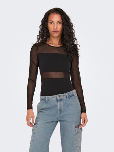 Langarm Mesh Body Shirt Longsleeve Bodystocking Top 