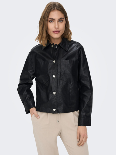 Kurze Kunstleder Jacke Langarm Shacket PU �bergangs Hemd ONLANNE