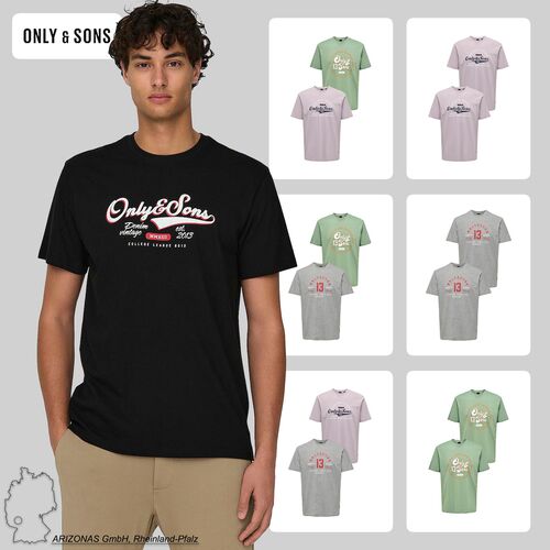 2er-Set T-Shirt Rundhals Vintage Print Design Shirt ONSLENNY