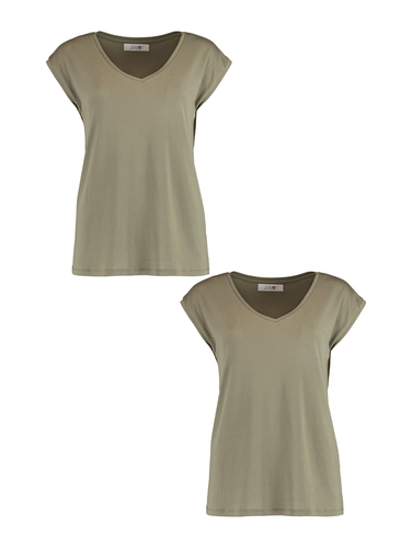 T-Shirt 2er-Set V-Ausschnitt Kurzarm Basic Sommer Shirt 