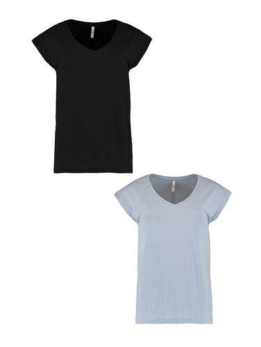 T-Shirt 2er-Set V-Ausschnitt Kurzarm Basic Sommer Shirt 