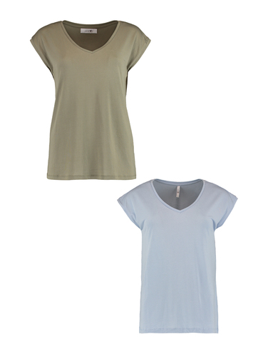 T-Shirt 2er-Set V-Ausschnitt Kurzarm Basic Sommer Shirt 