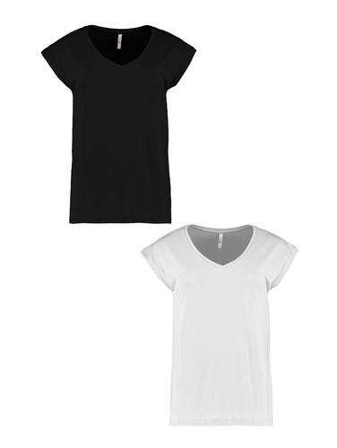 T-Shirt 2er-Set V-Ausschnitt Kurzarm Basic Sommer Shirt 