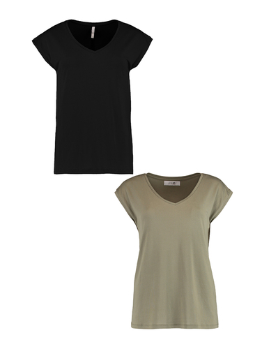T-Shirt 2er-Set V-Ausschnitt Kurzarm Basic Sommer Shirt 