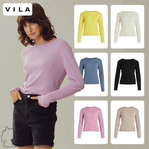 Gerippter Longsleeve Pullover Stretch Feinstrick Shirt Sweater VIABELLA 