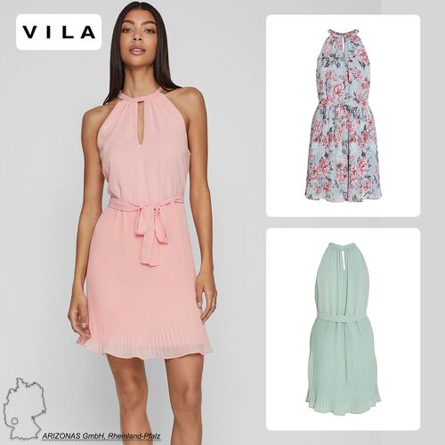 Legeres Blusenkleid mit Bindeg�rtel Plissiertes Neckholder Dress