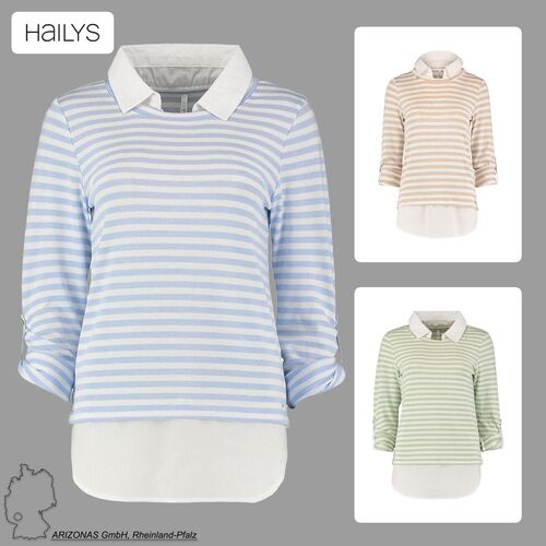 Legerer Pullover mit Hemdkragen und Streifen Design Feinstrick - Main Image