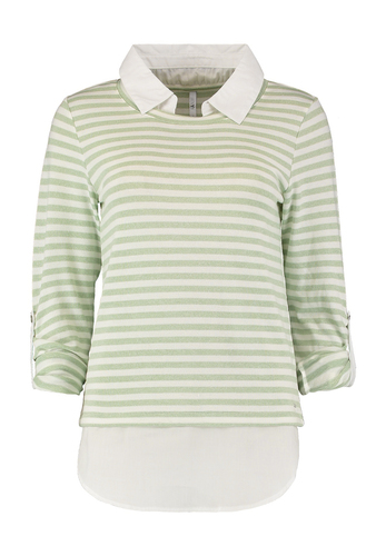 Legerer Pullover mit Hemdkragen und Streifen Design Feinstrick Sweater 