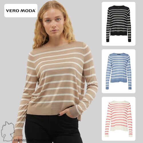 Feinstrick Pullover Gestreift Rundhals Sweater VMNOVA  