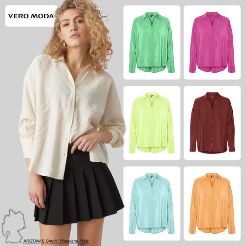 Oversized Hemdbluse Seidig Legeres Oberteil Shirt VMQUEENY 