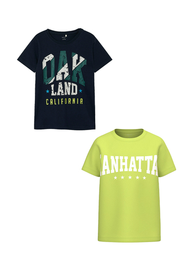 T-Shirt 2er-Set Kurzarm Rundhals Regular Fit Print 