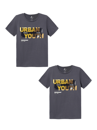 T-Shirt 2er-Set Print Design Lockeres Rundhals Shirt 