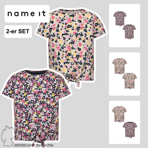 T-Shirt 2er-Set Kurzarm Rundhals Knoten-Detail