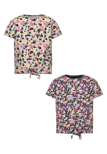 T-Shirt 2er-Set Kurzarm Rundhals Knoten-Detail 