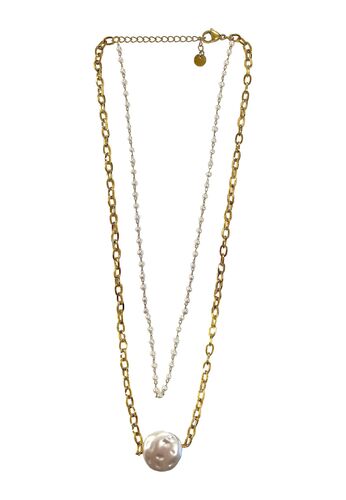 Layering Halskette mit Perlmutt Stein Anh�nger Modeschmuck 