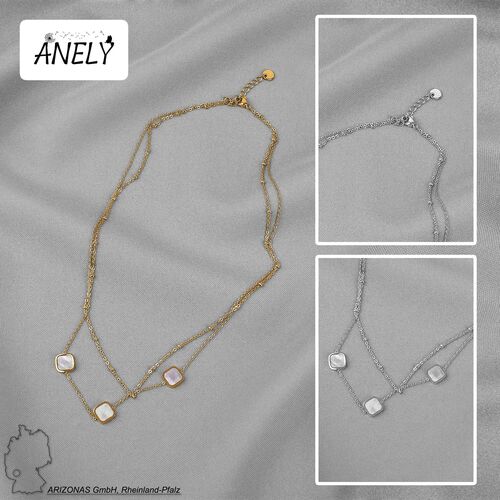Layering Halskette mit Perlmutt Anh�nger aus Edelstahl