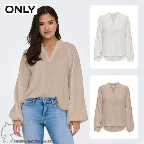 Shirt Bluse mit Ballon�rmeln Legeres V-Neck Crepe Top ONLTHYRA