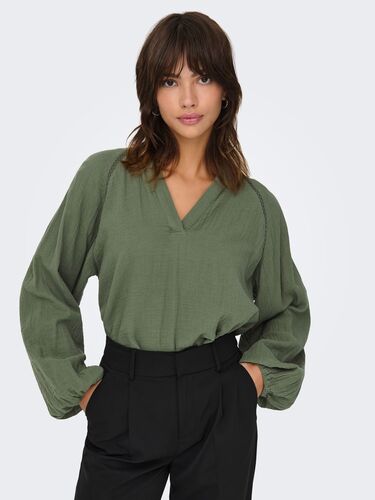 Shirt Bluse mit Ballon�rmeln Legeres V-Neck Crepe Top ONLTHYRA 