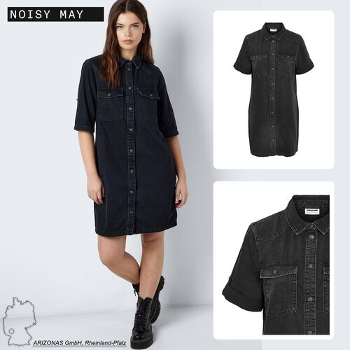 Midi Jeans Kleid Denim Dress Modisches Kurzarm Shirtkleid