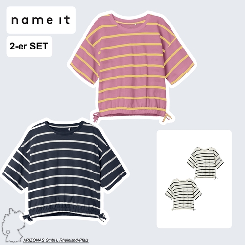 Shirt 2er-Pack Baumwolle Rundhals verk�rzt Schleifen