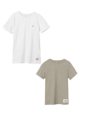 T-Shirt 2er-Set Kurzarm Rundhals Knopf-Detail 