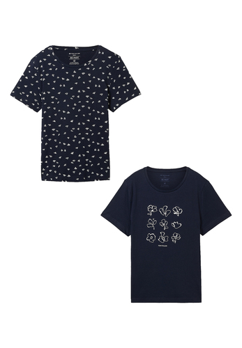 Tom Tailor Shirt 2er-Set Rundhals Kurzarm T-Shirt mit Print 