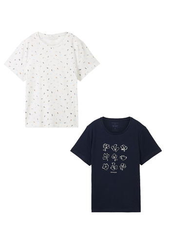 Tom Tailor Shirt 2er-Set Rundhals Kurzarm T-Shirt mit Print 