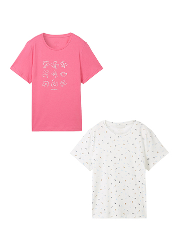 Tom Tailor Shirt 2er-Set Rundhals Kurzarm T-Shirt mit Print 