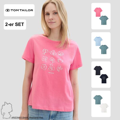 Tom Tailor Shirt 2er-Set Rundhals Kurzarm T-Shirt mit Print