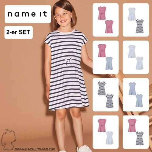 Kleid 2er-Set Midi Blusen Baumwolle Dress Kurzam Rundhals